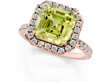 Rose gold Fancy Yellow Asscher  Halo Round Diamond Pavé Band Four-Prong Ring_4