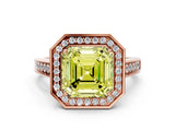 Rose gold Fancy Yellow Asscher  Halo Solitaire Diamond Ring with Pave Band and Bezel Setting_45