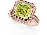 Rose gold Fancy Yellow Asscher  Halo Solitaire Diamond Ring with Pave Band and Bezel Setting_46