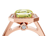 Rose gold Fancy Yellow Asscher  Halo Solitaire Diamond Ring with Pave Band and Bezel Setting_49