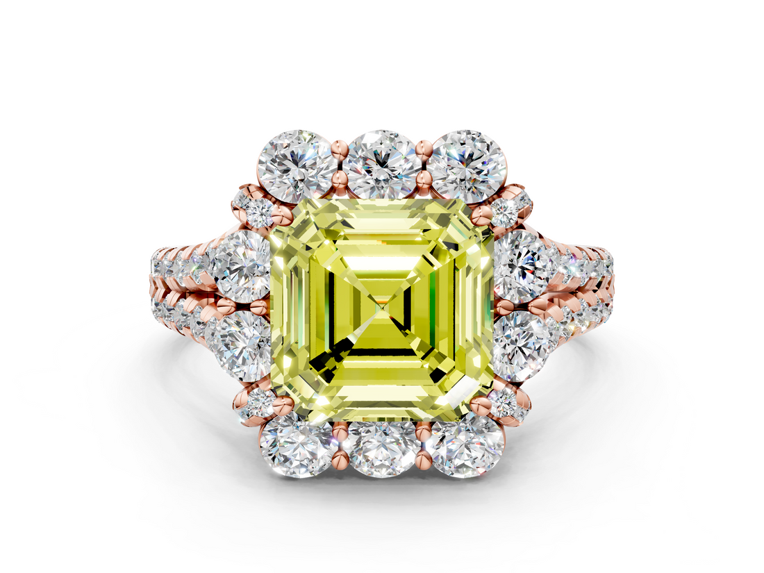 Rose gold Fancy Yellow Asscher  Halo Split Shank Diamond Engagement Ring with Pave Band and Four-Prong Setting_17