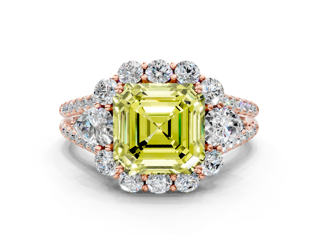 Rose gold Fancy Yellow Asscher  Halo Split Shank Diamond Engagement Ring with Prong Setting_17