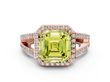 Rose gold Fancy Yellow Asscher  Halo Split Shank Diamond Ring with Four-Prong Setting_17