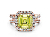 Rose gold Fancy Yellow Asscher  Halo Split Shank Diamond Ring with Pavé Setting_43