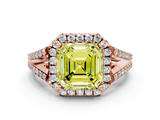 Rose gold Fancy Yellow Asscher  Halo Split Shank Diamond Ring with Prong Setting