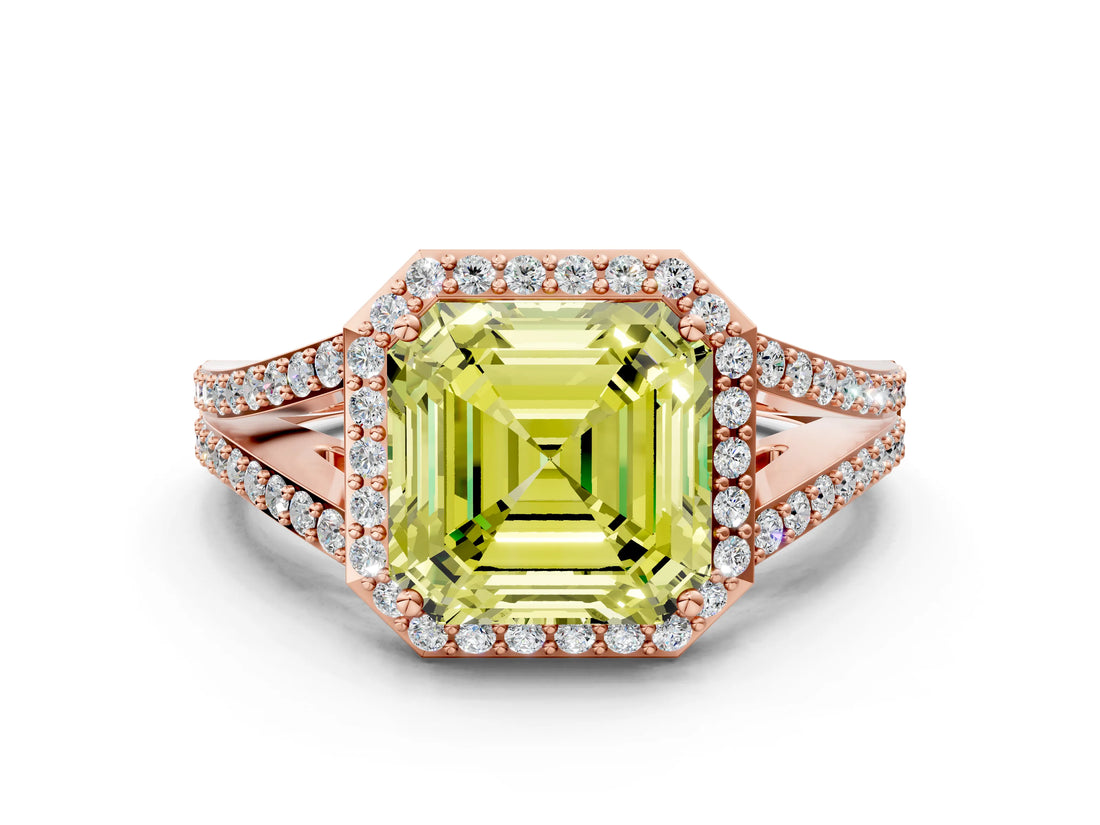 Rose gold Fancy Yellow Asscher  Halo Split Shank Pave Diamond Ring with Four-Prong Setting_51