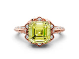 Rose gold Fancy Yellow Asscher  Halo Split Shank Pave Diamond Ring with Petal Prong Setting_20