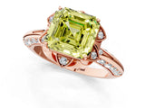 Rose gold Fancy Yellow Asscher  Halo Split Shank Pave Diamond Ring with Petal Prong Setting_21