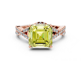 Rose gold Fancy Yellow Asscher  Halo Twist Band Solitaire Prong Setting Ring