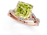 Rose gold Fancy Yellow Asscher  Halo Twist Band Solitaire Prong Setting Ring_1