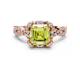 Rose gold Fancy Yellow Asscher  Halo Twist Band Solitaire Ring with Six-Prong Setting_32