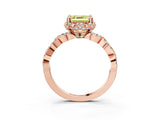 Rose gold Fancy Yellow Asscher  Halo Twist Band Solitaire Ring with Six-Prong Setting_35