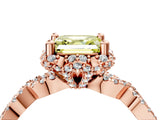 Rose gold Fancy Yellow Asscher  Halo Twist Band Solitaire Ring with Six-Prong Setting_36