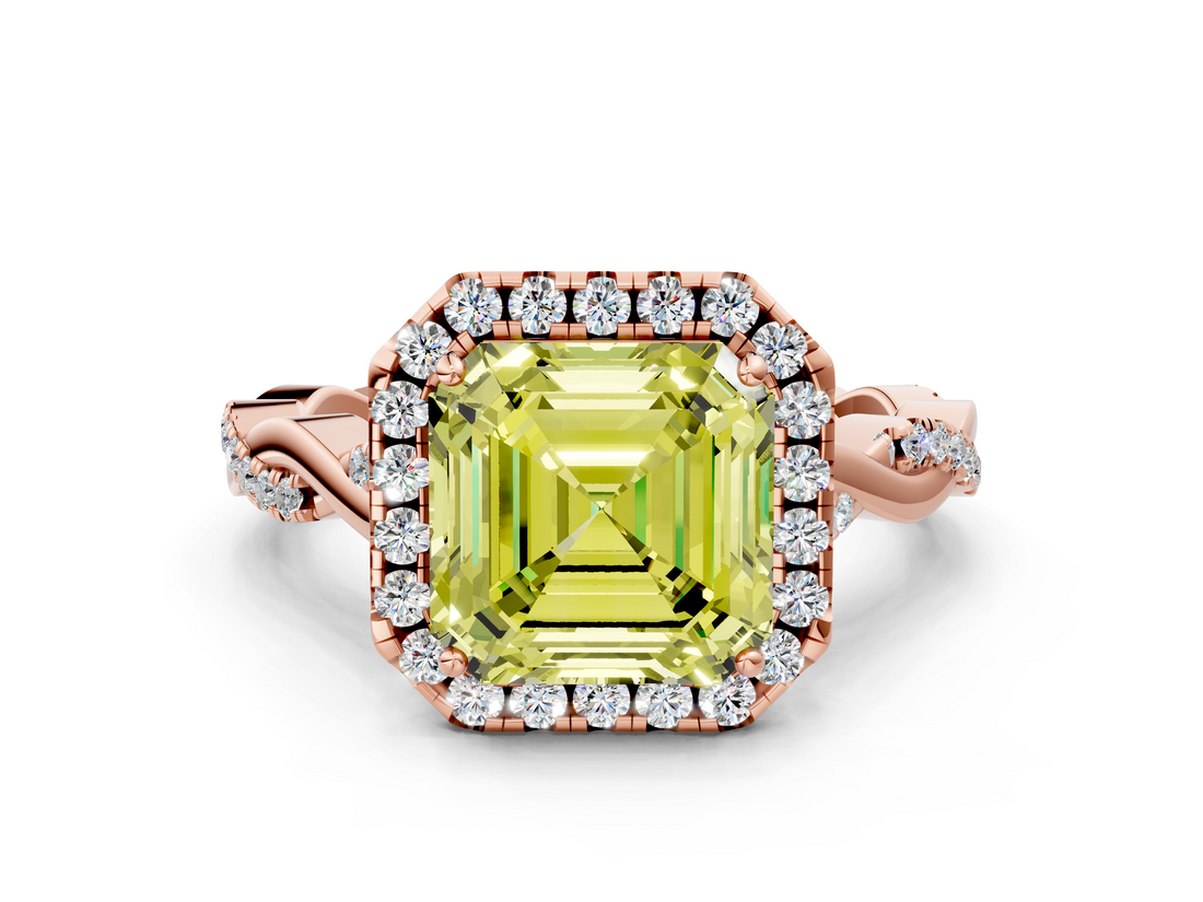Rose gold Fancy Yellow Asscher  Halo Twist Band Solitaire Ring_24