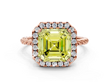 Rose gold Fancy Yellow Asscher  Halo Twisted Band Four-Prong Diamond Ring