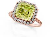 Rose gold Fancy Yellow Asscher  Halo Twisted Band Four-Prong Diamond Ring_1