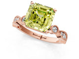 Rose gold Fancy Yellow Asscher  Milgrain Bezel Diamond Engagement Ring with Solitaire Prong Setting_30