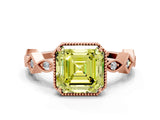 Rose gold Fancy Yellow Asscher  Milgrain Marquise Diamond Twist Band Ring_33