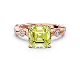 Rose gold Fancy Yellow Asscher  Solitaire Bezel-Set Diamond Ring with Beaded Band and Four-Prong Setting_48