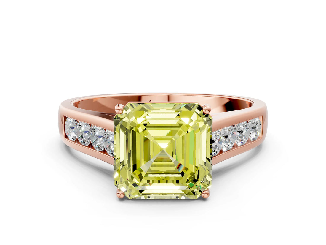 Rose gold Fancy Yellow Asscher  Solitaire Channel-Set Diamond Engagement Ring with Four-Prong Setting_33