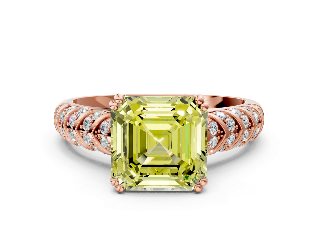 Rose gold Fancy Yellow Asscher  Solitaire Chevron Pave Diamond Engagement Ring with Six-Prong Setting_3