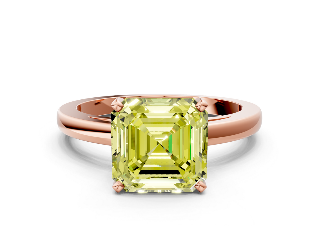 Rose gold Fancy Yellow Asscher  Solitaire Diamond Engagement Ring with Four-Prong Setting on a Classic Band_25