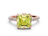 Rose gold Fancy Yellow Asscher  Solitaire Diamond Engagement Ring with Pave Band and Six-Prong Setting