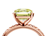 Rose gold Fancy Yellow Asscher  Solitaire Diamond Engagement Ring with XO Engraved Band and Four-Prong Setting 4