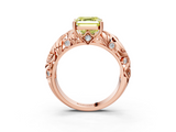 Rose gold Fancy Yellow Asscher  Solitaire Diamond Leaf Vine Band with Prong Setting_21