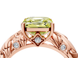 Rose gold Fancy Yellow Asscher  Solitaire Diamond Leaf Vine Band with Prong Setting_22