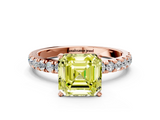 Rose gold Fancy Yellow Asscher  Solitaire Diamond Pavé Band with Four-Prong Setting