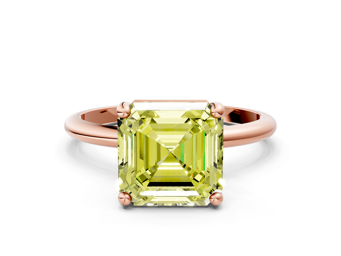 Rose gold Fancy Yellow Asscher  Solitaire Diamond Ring with 4-Prong Setting on a Classic Band_3