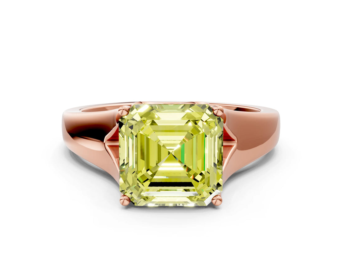 Rose gold Fancy Yellow Asscher  Solitaire Diamond Ring with Cathedral Band and Four-Prong Setting_83