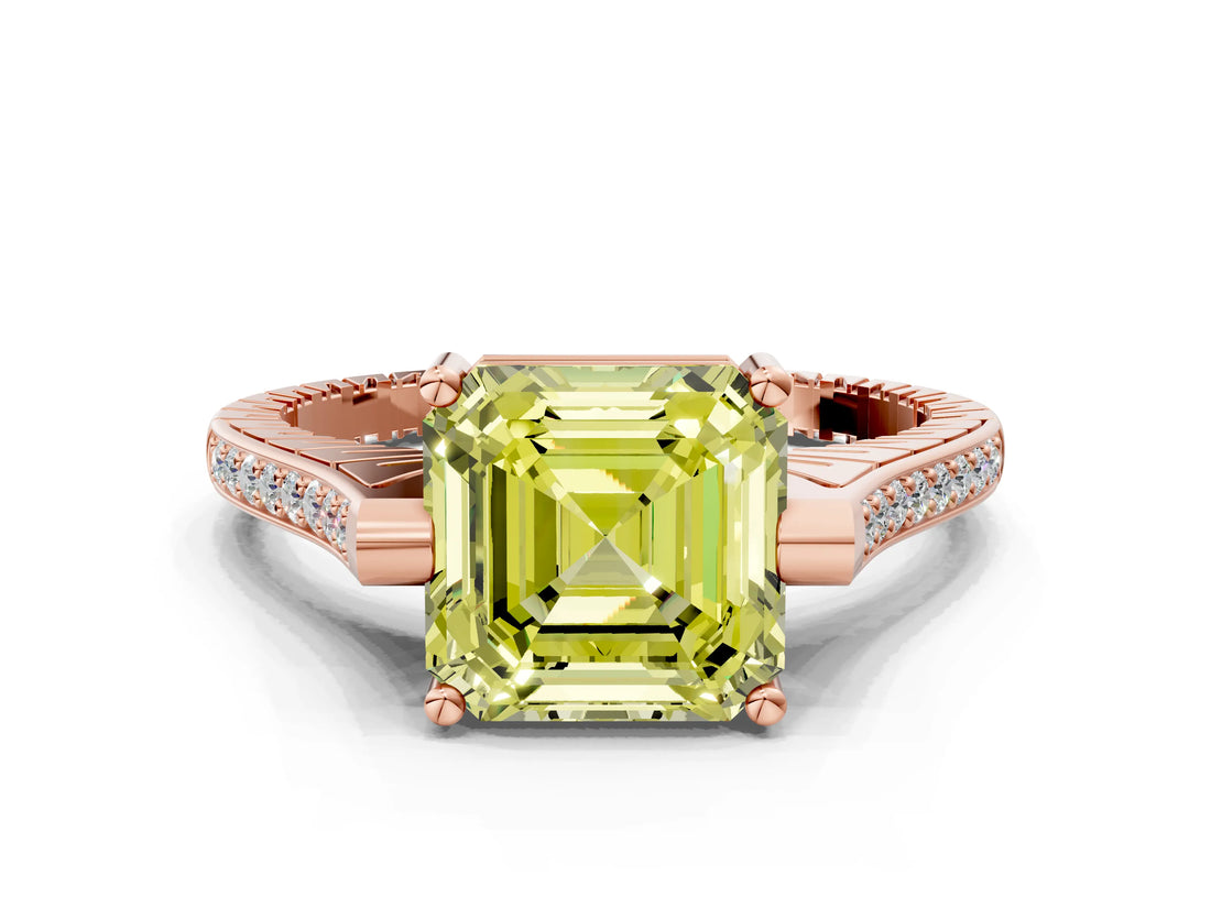 Rose gold Fancy Yellow Asscher  Solitaire Diamond Ring with Channel Set Band and Bezel Prong Setting_61