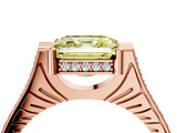 Rose gold Fancy Yellow Asscher  Solitaire Diamond Ring with Channel Set Band and Bezel Prong Setting_65