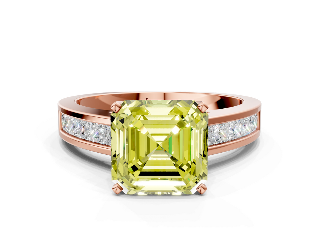 Rose gold Fancy Yellow Asscher  Solitaire Diamond Ring with Channel-Set Band and Four-Prong Setting_25