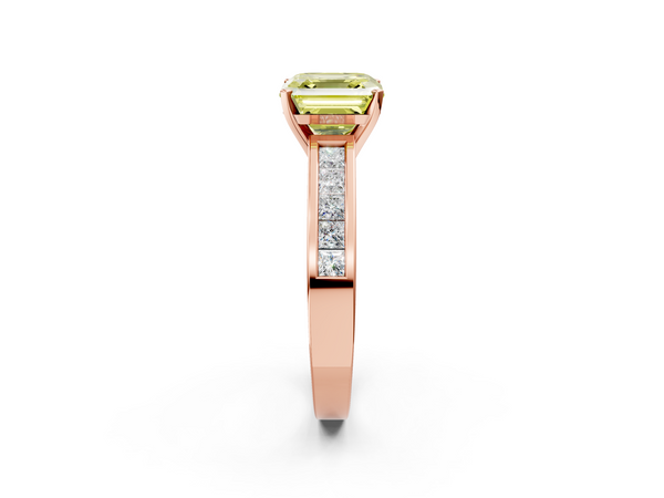 Rose Gold Asscher Cut Channel Set Solitaire Engagement Ring Setting for Fancy Yellow Center