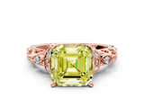 Rose gold Fancy Yellow Asscher  Solitaire Diamond Ring with Filigree Band and Four-Prong Setting