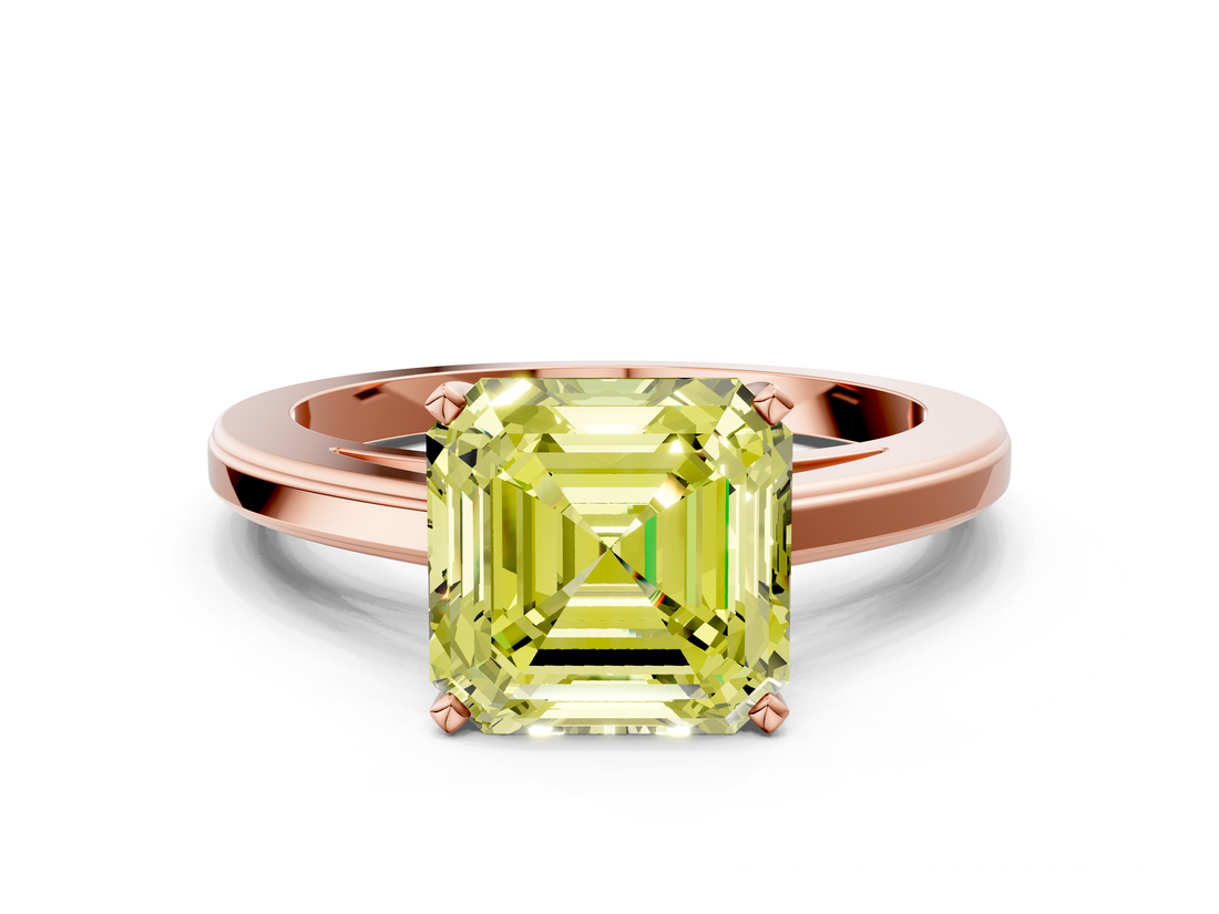 Rose gold Fancy Yellow Asscher  Solitaire Diamond Ring with Four-Prong Setting and Classic Band_20