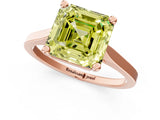 Rose gold Fancy Yellow Asscher  Solitaire Diamond Ring with Four-Prong Setting and Tapered Band 2