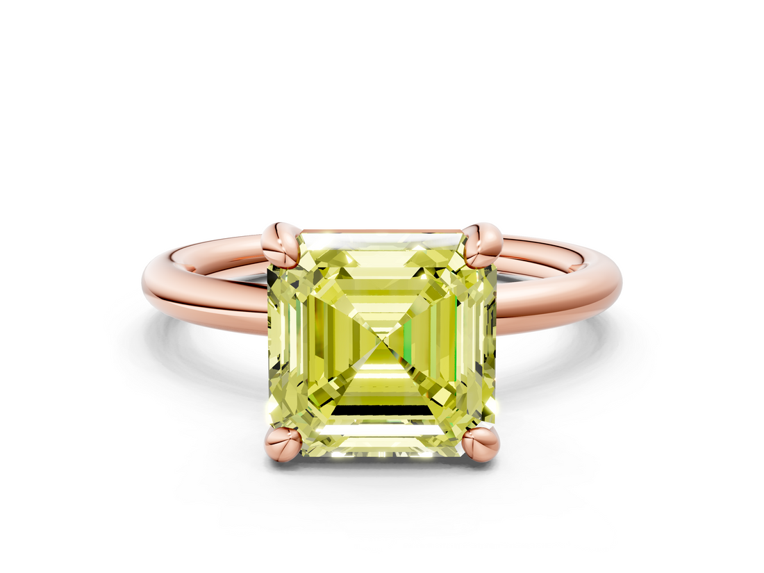 Rose gold Fancy Yellow Asscher  Solitaire Diamond Ring with Four-Prong Setting on a Plain Band_20