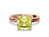 Rose gold Fancy Yellow Asscher  Solitaire Diamond Ring with Milgrain and Black Enamel X Pattern Band_45