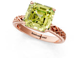 Rose gold Fancy Yellow Asscher  Solitaire Diamond Ring with Milgrain and Black Enamel X Pattern Band_46