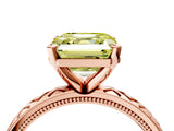 Rose gold Fancy Yellow Asscher  Solitaire Diamond Ring with Milgrain and Black Enamel X Pattern Band_49