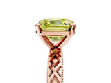 Rose gold Fancy Yellow Asscher  Solitaire Diamond Ring with Milgrain and Black Enamel X Pattern Band_50