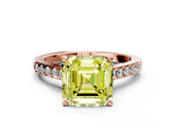 Rose gold Fancy Yellow Asscher  Solitaire Diamond Ring with Pavé Band and Four-Prong Setting