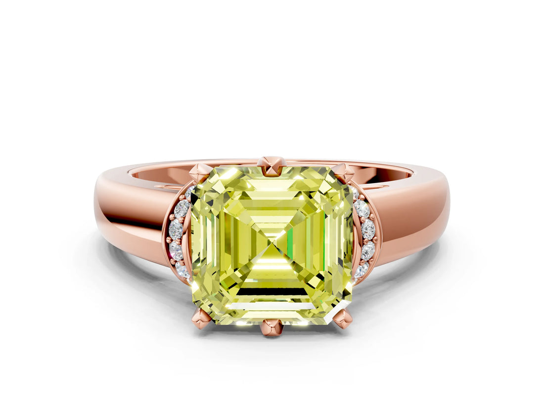 Rose gold Fancy Yellow Asscher  Solitaire Diamond Ring with Pave Band and Six-Prong Setting_29