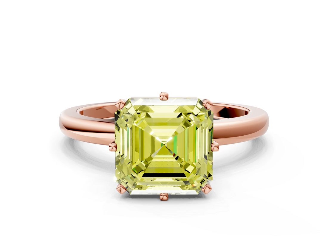 Rose gold Fancy Yellow Asscher  Solitaire Diamond Ring with Six-Prong Setting on a Classic Band_37