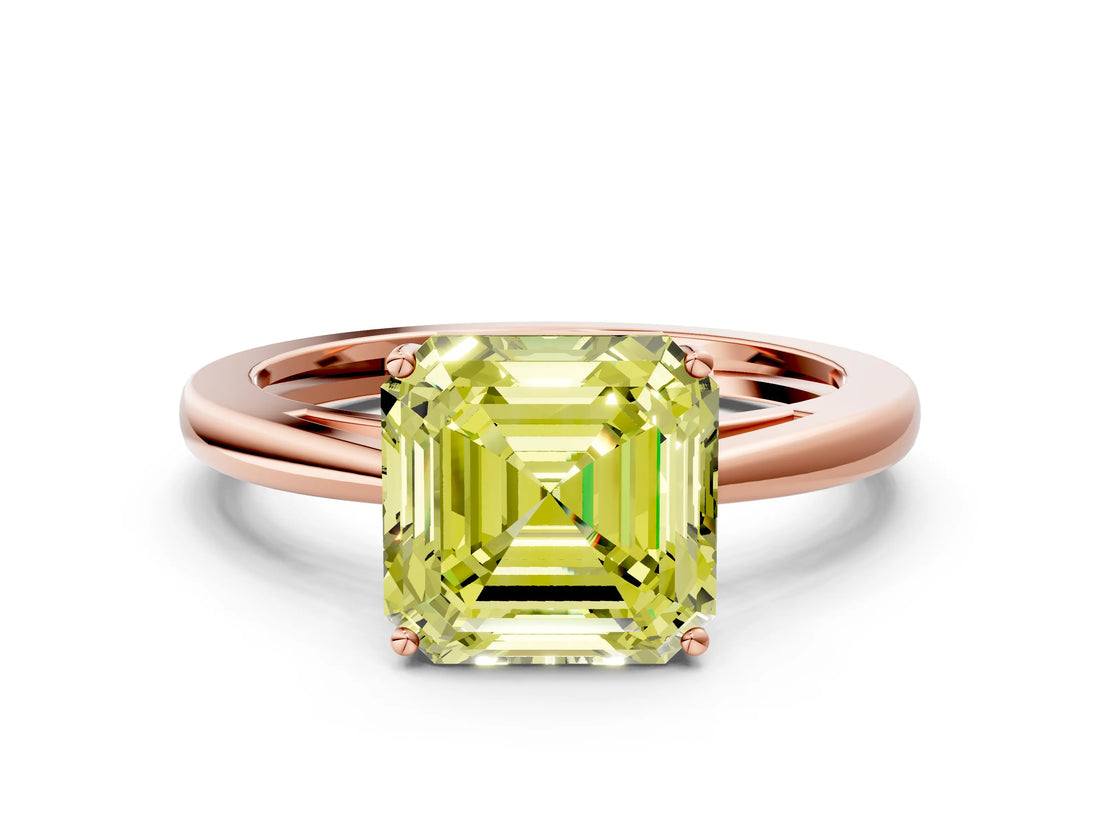 Rose gold Fancy Yellow Asscher  Solitaire Diamond Ring with Split Shank and Four-Prong Setting_12