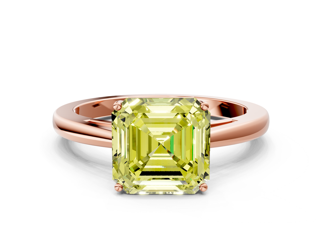 Rose gold Fancy Yellow Asscher  Solitaire Diamond Ring with Split Shank and Four-Prong Setting_37